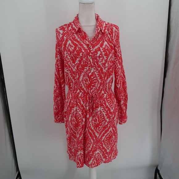 Lilly Pulitzer Dresses & Skirts - Lilly Pulitzer Red White Long Sleeve Dress Elastic Waist w Drawstring Size 8